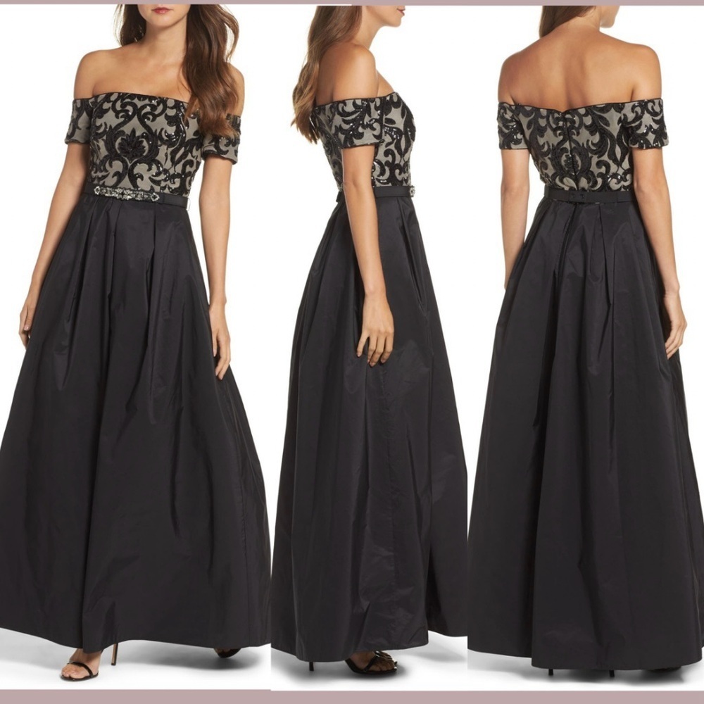 Vince Camuto Off The Shoulder Sequin Evening Ballgown 6 A Line Wedding Event